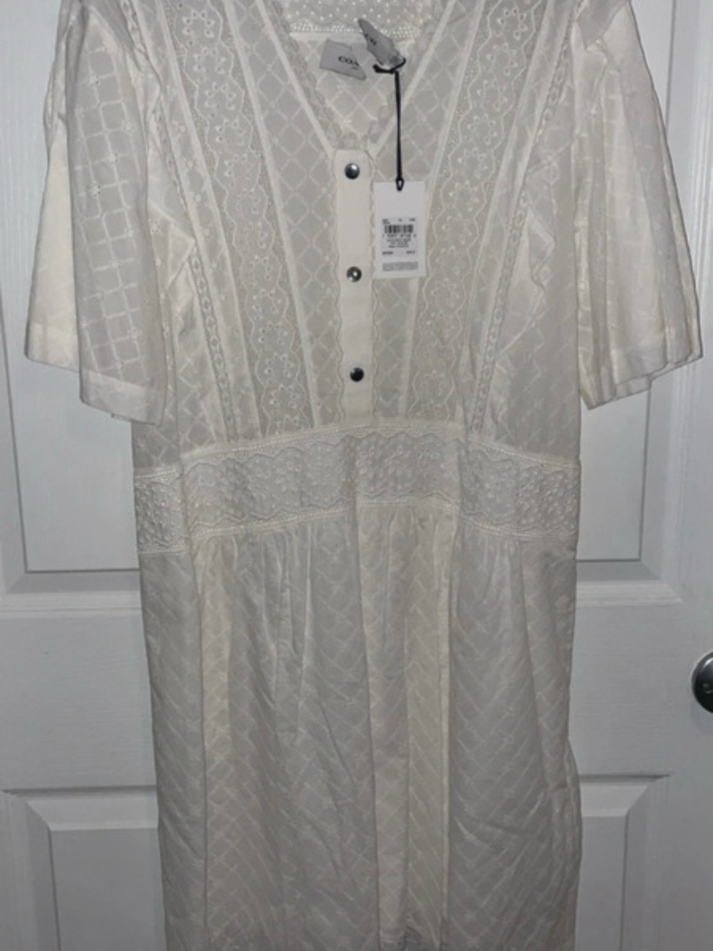 Coach Broderie Anglaise Ivory Lace-Trim Mini Dress